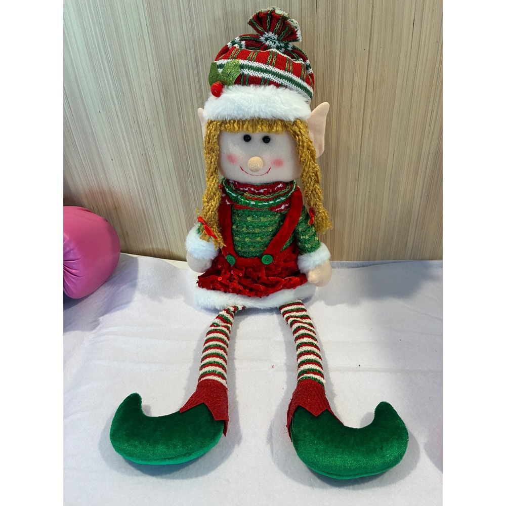 4Seasons Global Christmas Elf Girl Shelf Sitter Red Sequin Skirt Decor 23 Inch